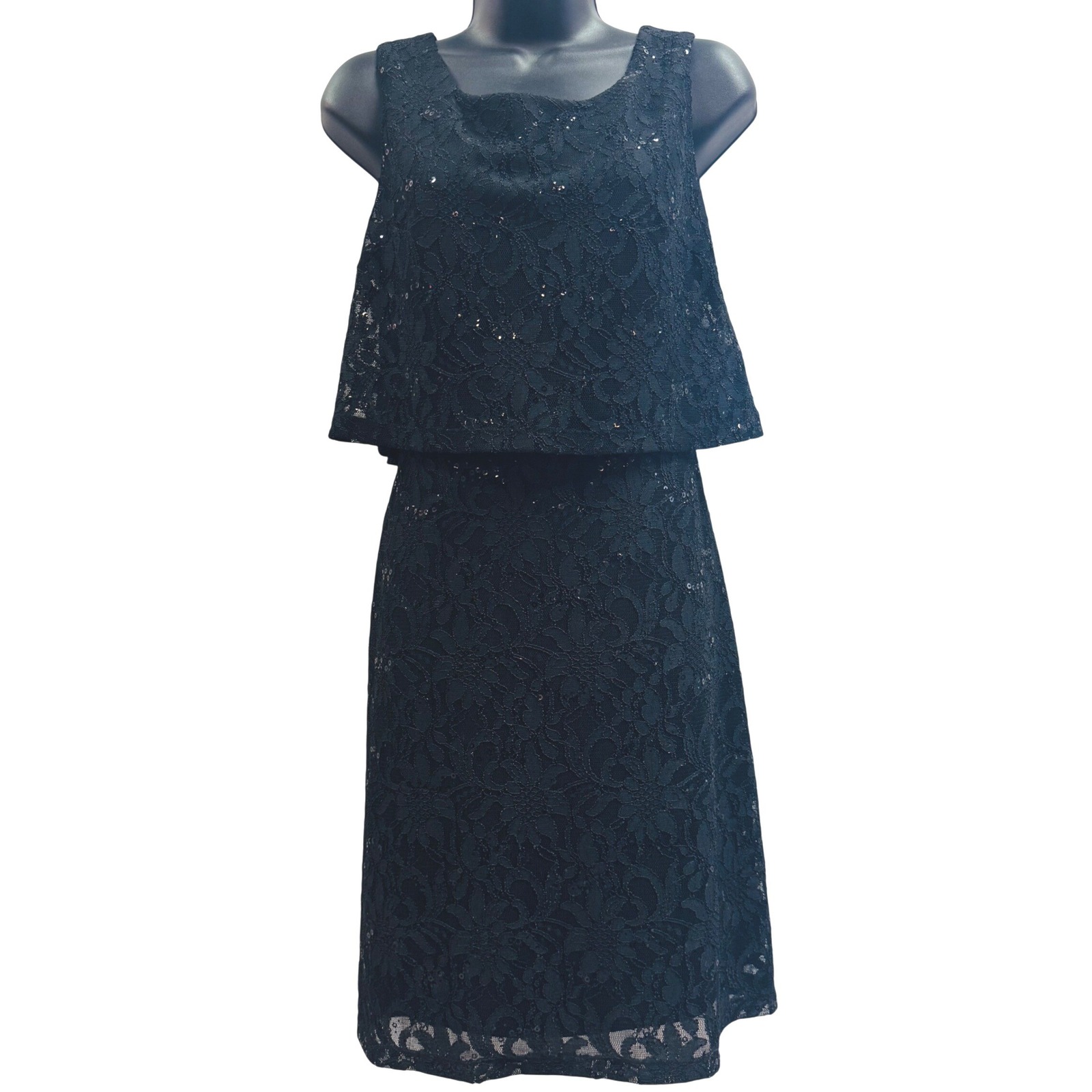 Ronni Nicole Black Lace Sequin Popover Sheath Dress Womens Size 10 Sleeveless